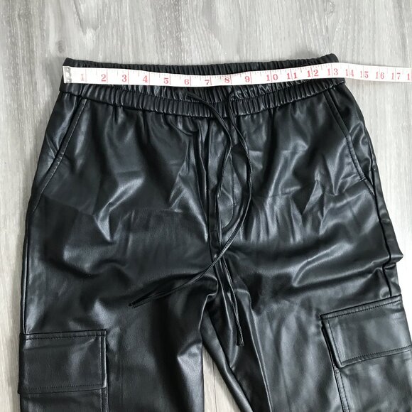 Zara Faux Leather Jogger Pant Black Pockets Drawstring Elastic Waist Womens S - Picture 3 of 8